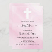 バプテスピンクの空の女の子がミニマルにクロスモダン 招待状 (正面/裏面)