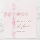 バプテスピンクの花の水色クロス ワインラベル (シングルラベル)