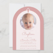 バプテスピンクアーチガール写真ほこりっぽいバラ脚本 招待状 (正面)