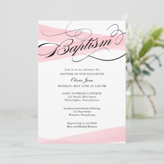 バプテスピンクウォーターモダンカラー招待状 招待状 (スタンド正面)