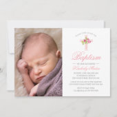 バプテスピンククロスとバラフローラ写真 招待状 (正面)