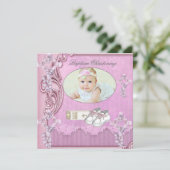 バプテスピンククロスガールフォト《キリスト教》洗礼式や命名式2 招待状 (スタンド正面)