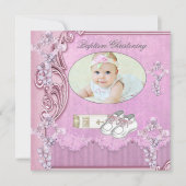 バプテスピンククロスガールフォト《キリスト教》洗礼式や命名式2 招待状 (正面)