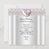 バプテスピンクシルバーフォトハートクロスガールパール 招待状 (裏面)