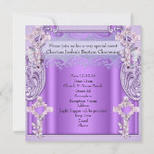 バプテスピンクパープルクロスガールフォト《キリスト教》洗礼式や命名式 招待状 (裏面)