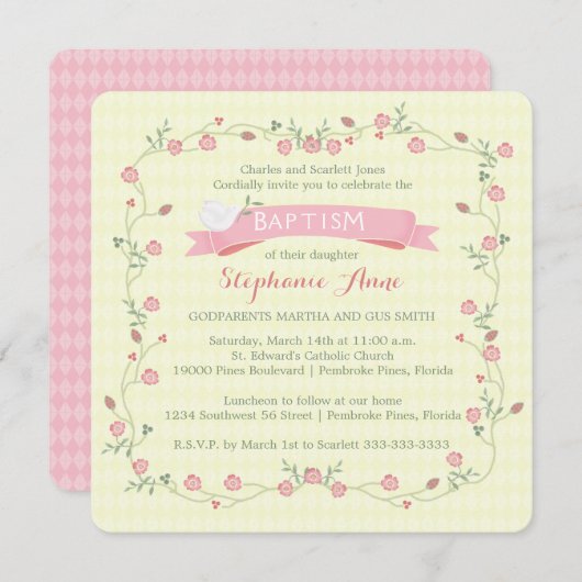 バプテスピンクフローラリース 招待状 (正面/裏面)