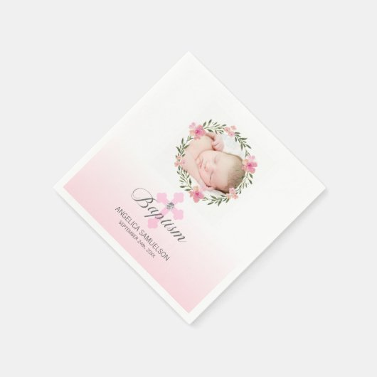 バプテスピンクホワイトガールフローラクロス | フォト スタンダードカクテルナプキン (角)