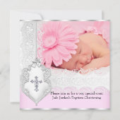 バプテスピンクホワイトレースフォトジェルクロスガール3 招待状 (正面)