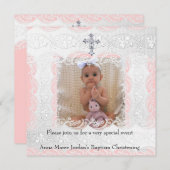 バプテスピンクホワイトレースフォトジェルクロス 招待状 (正面/裏面)