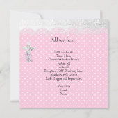 バプテスピンクホワイトレースフォトバタフライクロスガール 招待状 (裏面)