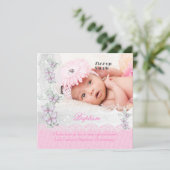 バプテスピンクホワイトレースフォトバタフライクロスガール 招待状 (スタンド正面)