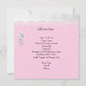 バプテスピンクホワイトレースフォトバタフライクロスガール 招待状 (裏面)