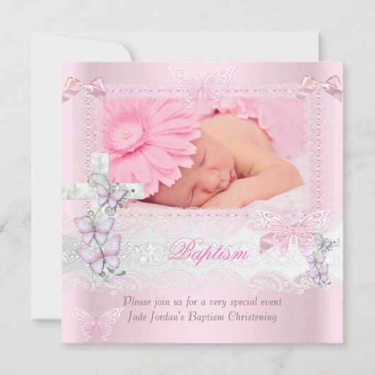 バプテスピンクレース写真バタフライクロスガール2 招待状 (正面)