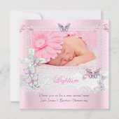 バプテスピンクレース写真バタフライクロスガール 招待状 (正面)