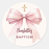 バプテスピンク弓ガールクロスクリームピーチ ラウンドシール (正面)
