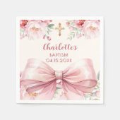 バプテスピンク弓クリーム花模様 スタンダードカクテルナプキン (正面)