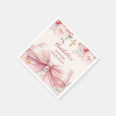 バプテスピンク弓クリーム花模様 スタンダードカクテルナプキン (角)