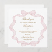 バプテスピンク弓フレームサンキューカード 招待状 (正面/裏面)