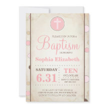 バプテスピンク水玉模様招待状 – ベビーガール