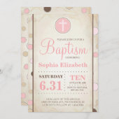 バプテスピンク水玉模様招待状 – ベビーガール 招待状 (正面/裏面)