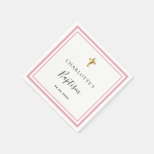 バプテスピンク白の名前の女の子のシンプル スタンダードカクテルナプキン (角)