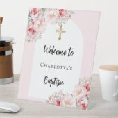 バプテスピンク花模様アーチガール歓迎 台座サイン (インサイチュ)