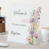 バプテスピンク花模様クロスガールウェルカムサイン 台座サイン (インサイチュ)