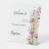 バプテスピンク花模様クロスガールウェルカムサイン 台座サイン (正面)