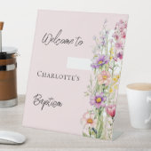 バプテスピンク花模様クロスガールウェルカムサイン 台座サイン (インサイチュ)