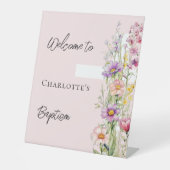 バプテスピンク花模様クロスガールウェルカムサイン 台座サイン (正面)