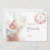 バプテスピンク花模様写真サンキューカード 招待状 (正面)