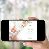 バプテスピンク花模様写真サンキューカード 招待状