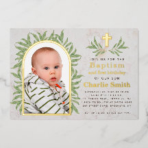 バプテスファースト誕生日フォトグリーンリー金ゴールドアーチ