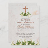 バプテスファースト誕生日銅クロスカラーリリー 招待状 (正面/裏面)