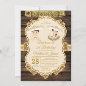 バプテスフィエスタツインボーイ&ガールウッド1st誕生日 招待状 (正面)