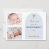 バプテスフォトツインズブルーボーイズサンキューカード 招待状 (正面)