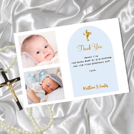 バプテスフォトツインズブルーボーイズサンキューカード 招待状