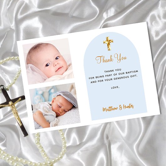 バプテスフォトツインズブルーボーイズサンキューカード 招待状