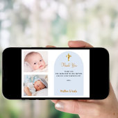 バプテスフォトツインズブルーボーイズサンキューカード 招待状