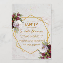 バプテスブルゴーニュ牡丹大理石金ゴールド幾何学 招待状