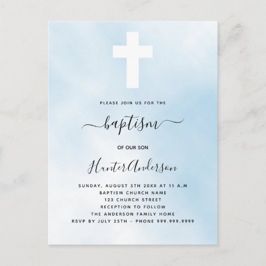 バプテスブルースカイボーイクロスシンプル インビテーションポストカード (正面)