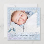 バプテスブルーホワイトレースフォトジェルクロスボーイフレンド2 招待状 (正面)