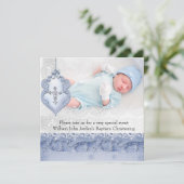 バプテスブルーホワイトレースフォトジェルクロスボーイ 招待状 (スタンド正面)