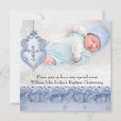 バプテスブルーホワイトレースフォトジェルクロスボーイ 招待状 (正面)