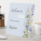 バプテスブルー花模様クロスモダンボーイウェルカムサイン 台座サイン (インサイチュ)