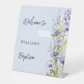 バプテスブルー花模様クロスモダンボーイウェルカムサイン 台座サイン (正面)