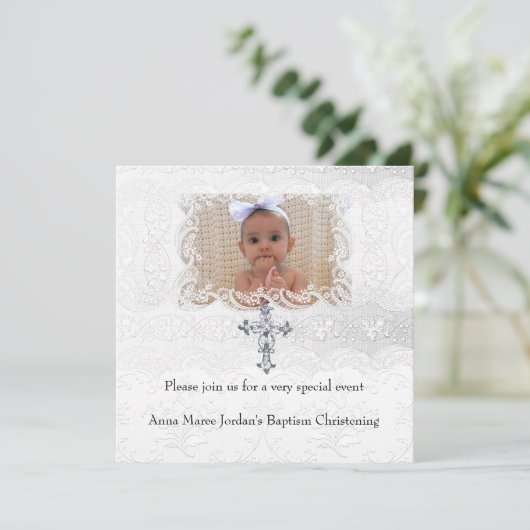 バプテスホワイトレースフォトジェルクロス 招待状 (スタンド正面)