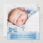 バプテスボーイ写真ブルーホワイトレースジュエルクロス2 招待状 (正面)