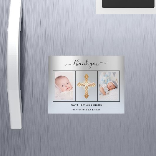 バプテスボーイ銀青写真あなた感謝していの磁石 マグネット招待状