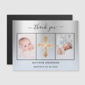 バプテスボーイ銀青写真あなた感謝していの磁石 マグネット招待状 (正面/裏面)